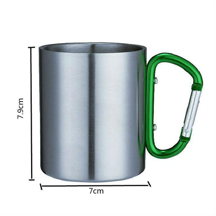 Stainless Steel Double Walled Water Mugs Coffee Cup with Carabiner Handle, Random Color Delivery - DealBuddy
