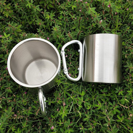 Stainless Steel Double Walled Water Mugs Coffee Cup with Carabiner Handle, Random Color Delivery - DealBuddy