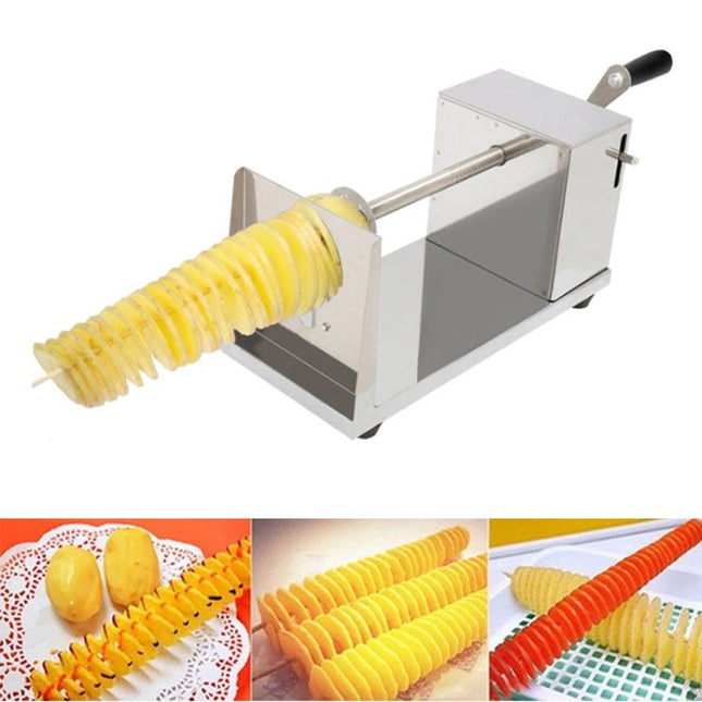 Stainless Steel Manual Spiral Tornado Tower Hand Shake Potato Rotary Chips Twister Slicer Cutter - DealBuddy