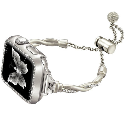 Twist Bracelet Diamond Metal Watch Band, For Apple Watch SE 2022 44mm, For Apple Watch Series 7 41mm, For Apple Watch Series 7 45mm, For Apple Watch SE 40mm, For Apple Watch SE 44mm, For Apple Watch 6 40mm, For Apple Watch Series 6 44mm                ... - DealBuddy