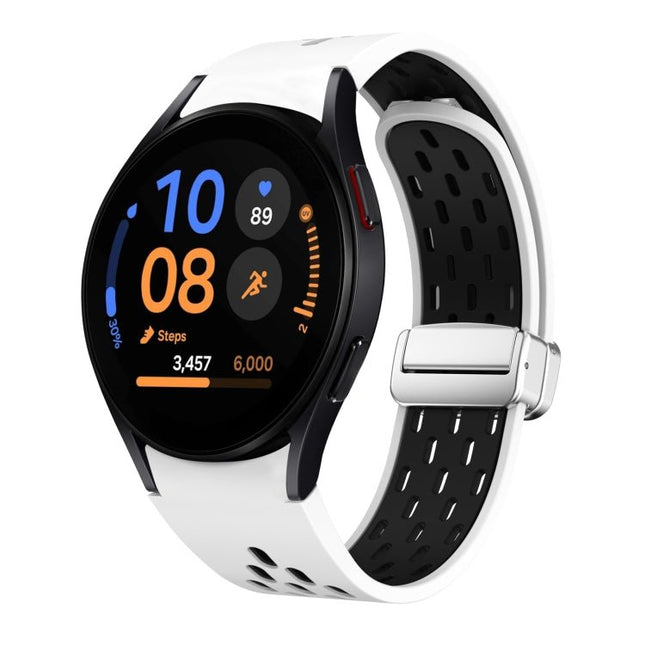 Two Color Magnetic Folding Silver Buckle Silicone Watch Band, For Samsung Galaxy Watch FE 40mm, For Samsung Galaxy Watch 7 40 / 44mm, For Samsung Galaxy Watch 5 40 / 44mm, For Samsung Galaxy Watch 5 Pro 45mm - DealBuddy