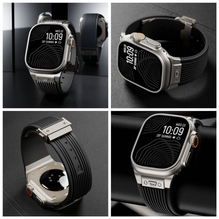 Vertical Texture Titanium Buckle Elastic Silicone Watch Band, For Apple Watch Series 10 46mm, For Apple Watch Series 10 42mm, For Apple Watch SE 2023 44mm, For Apple Watch Ultra 2 49mm, For Apple Watch Series 9 45mm, For Apple Watch Ultra 49mm         ... - DealBuddy