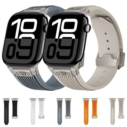 Vertical Texture Titanium Buckle Elastic Silicone Watch Band, For Apple Watch Series 10 46mm, For Apple Watch Series 10 42mm, For Apple Watch SE 2023 44mm, For Apple Watch Ultra 2 49mm, For Apple Watch Series 9 45mm, For Apple Watch Ultra 49mm         ... - DealBuddy