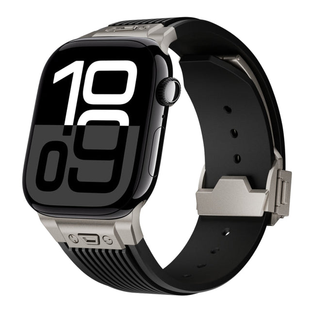 Vertical Texture Titanium Buckle Elastic Silicone Watch Band, For Apple Watch Series 10 46mm, For Apple Watch Series 10 42mm, For Apple Watch SE 2023 44mm, For Apple Watch Ultra 2 49mm, For Apple Watch Series 9 45mm, For Apple Watch Ultra 49mm         ... - DealBuddy
