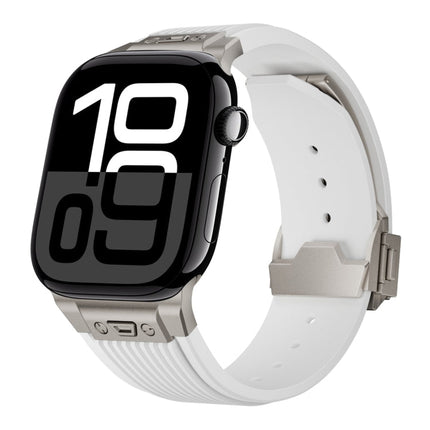 Vertical Texture Titanium Buckle Elastic Silicone Watch Band, For Apple Watch Series 10 46mm, For Apple Watch Series 10 42mm, For Apple Watch SE 2023 44mm, For Apple Watch Ultra 2 49mm, For Apple Watch Series 9 45mm, For Apple Watch Ultra 49mm         ... - DealBuddy