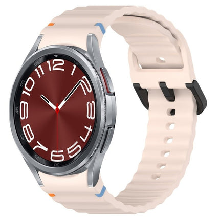 Wavy Grain Stitched Black Buckle Silicone Watch Band, For Samsung Galaxy Watch FE 40mm, For Samsung Galaxy Watch 7 40 / 44mm, For Samsung Galaxy Watch 6 Classic 43 / 47mm, For Samsung Galaxy Watch 6 40 / 44mm - DealBuddy