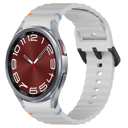 Wavy Grain Stitched Black Buckle Silicone Watch Band, For Samsung Galaxy Watch FE 40mm, For Samsung Galaxy Watch 7 40 / 44mm, For Samsung Galaxy Watch 6 Classic 43 / 47mm, For Samsung Galaxy Watch 6 40 / 44mm - DealBuddy