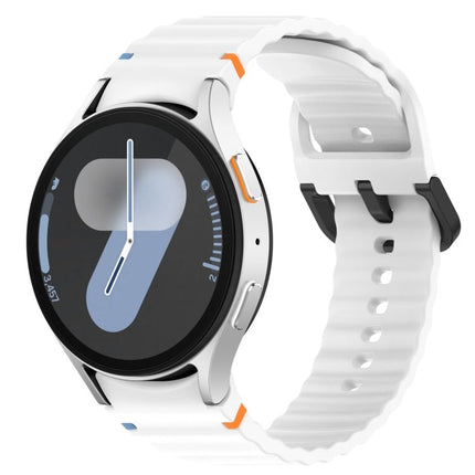 Wavy Grain Stitched Black Buckle Silicone Watch Band, For Samsung Galaxy Watch FE 40mm, For Samsung Galaxy Watch 7 40 / 44mm, For Samsung Galaxy Watch 6 Classic 43 / 47mm, For Samsung Galaxy Watch 6 40 / 44mm - DealBuddy