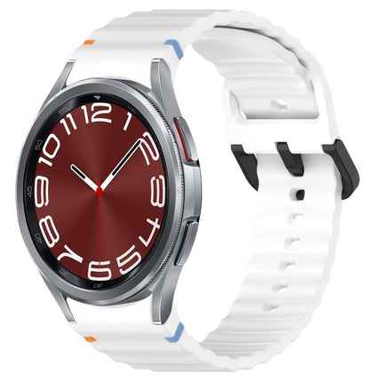 Wavy Grain Stitched Black Buckle Silicone Watch Band, For Samsung Galaxy Watch FE 40mm, For Samsung Galaxy Watch 7 40 / 44mm, For Samsung Galaxy Watch 6 Classic 43 / 47mm, For Samsung Galaxy Watch 6 40 / 44mm - DealBuddy
