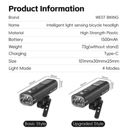 WEST BIKING Bicycle Waterproof TYPE - C Rechargeable High - Brightness Headlight - DealBuddy