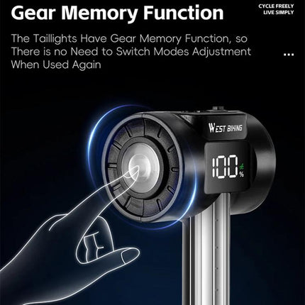 WEST BIKING Smart Sensor Bike Tail Light, 180 - degree Wide Angle, IPX4 Waterproof, Dynamic LED Effects with Battery Display - DealBuddy