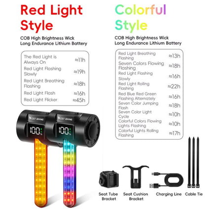 WEST BIKING Smart Sensor Bike Tail Light, 180 - degree Wide Angle, IPX4 Waterproof, Dynamic LED Effects with Battery Display - DealBuddy
