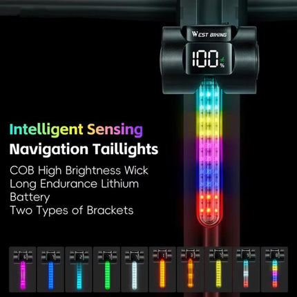 WEST BIKING Smart Sensor Bike Tail Light, 180 - degree Wide Angle, IPX4 Waterproof, Dynamic LED Effects with Battery Display - DealBuddy